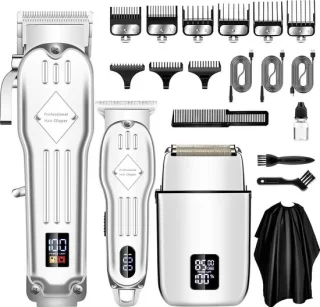 Tondeuse mannen-Baardtrimmers-Professionele Draadloze Tondeuse-Kappersmantel-Baardverzorgings set-voor Thuis, Kapper-zilver