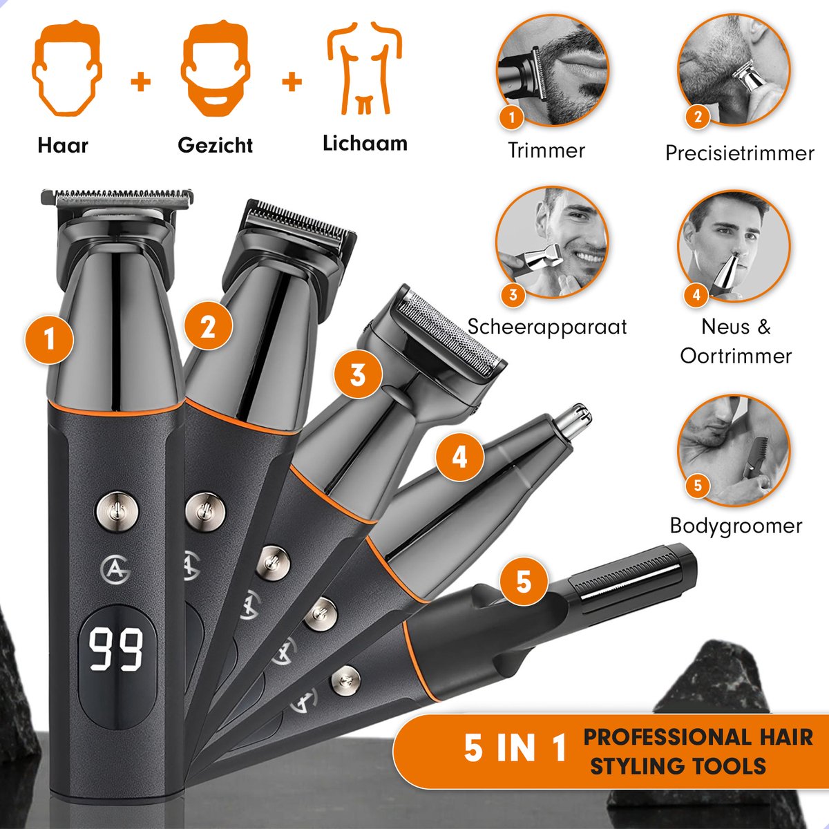 Wat vinden we goed aan de AG250 All In One Scheerset - Bodygroomer mannen - Nat en droog - Waterproof- Trimmer - Scheerapparaat - Scheren - Draadloos - Tondeuse - Hair, Body & Face- Baardtrimmer