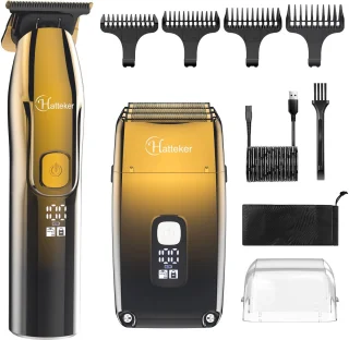 Hatteker Elektrisch Scheerapparaat & Tondeuse – Foliescheerapparaat voor Mannen – Glatzenraser met Precisietrimmer – 3-voudig Mes – Waterdicht – Goud