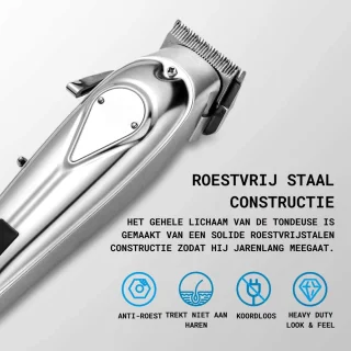 Tonduese Hoofdhaar - Baardtrimmer - Sterk RVS - 8 opzetstukken - van 1.5 mm tot 18 mm - Extra Scherp Resultaat