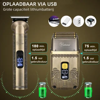 Hatteker Elektrisch Scheerapparaat en Haartrimmer 4-in-1 Set voor Mannen – Tondeuse, Foliescheerapparaat, Neushaartrimmer, Baardtrimmer en Verzorgingsset – Perfect Cadeau voor Heren