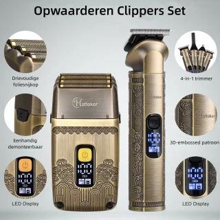 Hatteker Elektrisch Scheerapparaat en Haartrimmer 4-in-1 Set voor Mannen – Tondeuse, Foliescheerapparaat, Neushaartrimmer, Baardtrimmer en Verzorgingsset – Perfect Cadeau voor Heren