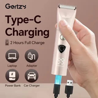 Gertzy Tondeuse - Digitale Clipper - 3 Ingebouwde modi's/standen - Verchroomd Metaal Behuizing - Usb Oplaadbare Trimmer voor Gezichtshaar, Hoofdhaar en Lichaamshaar - Batterij Indicator - Perfecte Lichaamshaar Verzorging - Kleur: Roze Rose