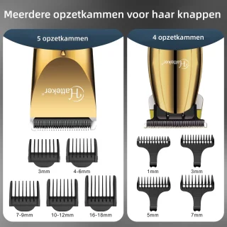 Hatteker Professionele Tondeuse Set – Haartrimmer & Baardtrimmer voor Heren – T-Blade Precisietrimmer – IPX7 Waterdicht – Inclusief Schaar en Knipcape – Goud