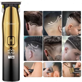 Hatteker Professionele Tondeuse Set – Haartrimmer & Baardtrimmer voor Heren – T-Blade Precisietrimmer – IPX7 Waterdicht – Inclusief Schaar en Knipcape – Goud