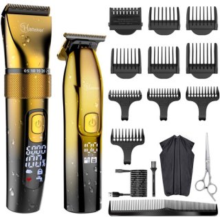 Hatteker Professionele Tondeuse Set – Haartrimmer & Baardtrimmer voor Heren – T-Blade Precisietrimmer – IPX7 Waterdicht – Inclusief Schaar en Knipcape – Goud review