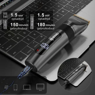 Hatteker Professionele Tondeuse Set – Haartrimmer & Baardtrimmer voor Heren – T-Blade Precisietrimmer – IPX7 Waterdicht – Inclusief Schaar en Knipcape – Zwart