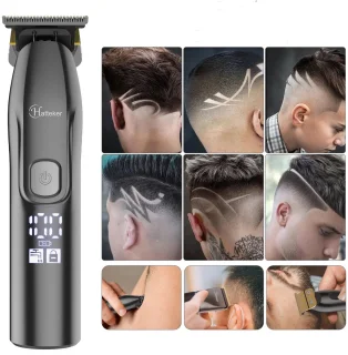 Hatteker Professionele Tondeuse Set – Haartrimmer & Baardtrimmer voor Heren – T-Blade Precisietrimmer – IPX7 Waterdicht – Inclusief Schaar en Knipcape – Zwart