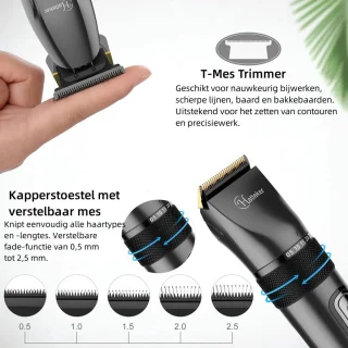 Hatteker Professionele Tondeuse Set – Haartrimmer & Baardtrimmer voor Heren – T-Blade Precisietrimmer – IPX7 Waterdicht – Inclusief Schaar en Knipcape – Zwart