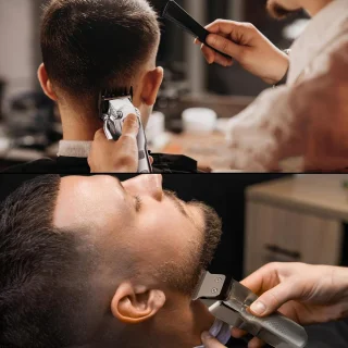 Hatteker Professionele Tondeuse Set voor Heren – Baardtrimmer & Haartrimmer – Met Schaar & Kapperscape – IPX7 Waterdicht – USB Oplaadbaar – T-Blade Trimmer(Zilver)