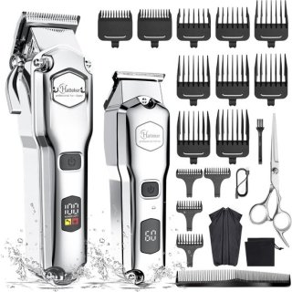 Hatteker Professionele Tondeuse Set voor Heren – Baardtrimmer & Haartrimmer – Met Schaar & Kapperscape – IPX7 Waterdicht – USB Oplaadbaar – T-Blade Trimmer(Zilver) review