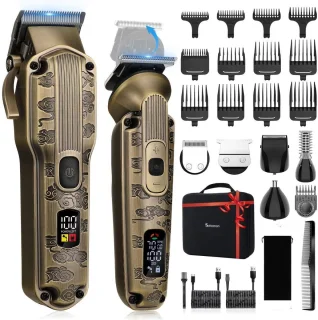 Scttomon Professionele Tondeuse en 6-in-1 Trimmer Set voor Mannen – Haarknipper, Baardtrimmer, Precisietrimmer, Neustrimmer en Lichaamstrimmer – Complete 6-in-1 Verzorgingsset – Bronzen