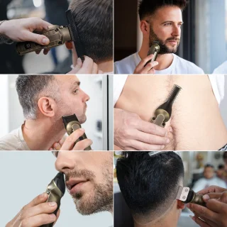 Scttomon Professionele Tondeuse en 6-in-1 Trimmer Set voor Mannen – Haarknipper, Baardtrimmer, Precisietrimmer, Neustrimmer en Lichaamstrimmer – Complete 6-in-1 Verzorgingsset – Bronzen