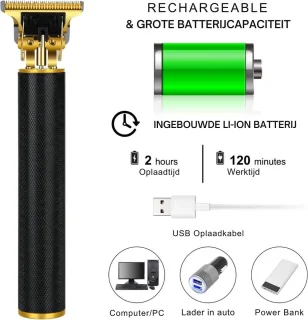 Professionele Tondeuse - Tondeuse Mannen - Carbon Draadloze Tondeuse - IPX5-Waterdicht - Tondeuse hoofdhaar - Haartrimmer - Tondeuses - Trimmer Mannen - Complete Set - Zwart/Goud