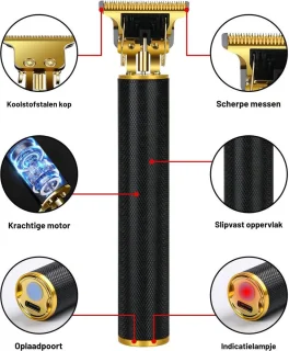 Professionele Tondeuse - Tondeuse Mannen - Carbon Draadloze Tondeuse - IPX5-Waterdicht - Tondeuse hoofdhaar - Haartrimmer - Tondeuses - Trimmer Mannen - Complete Set - Zwart/Goud