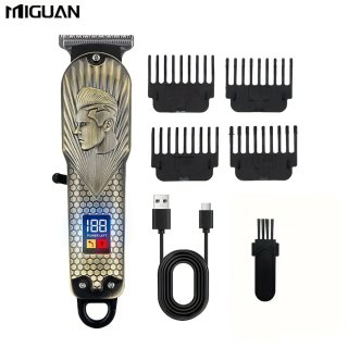 De MIGUAN Vintage Tondeuse - Digitale Trimmer met 4 Opzetstukken - Usb Oplaadbare Scheerapparaat voor Gezichtshaar, Hoofdhaar en Lichaamshaar - Digitale Batterij Indicator - Perfecte Lichaamshaar Verzorging voor Dames en Heren - Kleur: Brons in één oogopslag