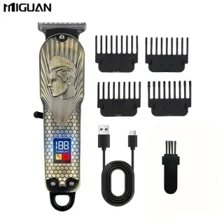 MIGUAN Vintage Tondeuse - Digitale Trimmer met 4 Opzetstukken - Usb Oplaadbare Scheerapparaat voor Gezichtshaar, Hoofdhaar en Lichaamshaar - Digitale Batterij Indicator - Perfecte Lichaamshaar Verzorging voor Dames en Heren - Kleur: Brons