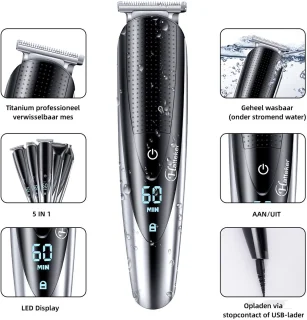 Hatteker 5-in-1 Tondeuse voor Heren – Baardtrimmer, Haartrimmer & Bodygroomer – Professioneel en Oplaadbaar