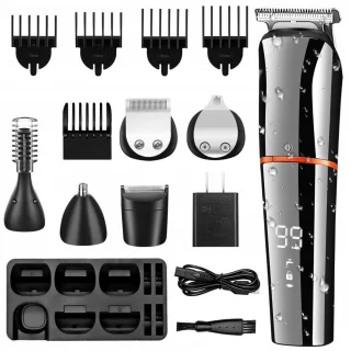 6-in-1 multifunctionele tondeuse - Haartrimmer - Trimmer van volledig formaat - LED-display - IPX6 waterdicht - Batterijniveau-indicator - Inclusief meerdere koppen