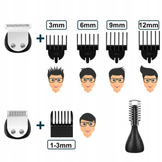 6-in-1 multifunctionele tondeuse - Haartrimmer - Trimmer van volledig formaat - LED-display - IPX6 waterdicht - Batterijniveau-indicator - Inclusief meerdere koppen