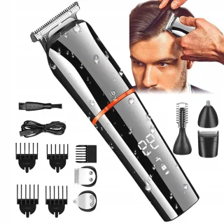 6-in-1 multifunctionele tondeuse - Haartrimmer - Trimmer van volledig formaat - LED-display - IPX6 waterdicht - Batterijniveau-indicator - Inclusief meerdere koppen