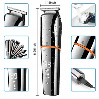 6-in-1 multifunctionele tondeuse - Haartrimmer - Trimmer van volledig formaat - LED-display - IPX6 waterdicht - Batterijniveau-indicator - Inclusief meerdere koppen