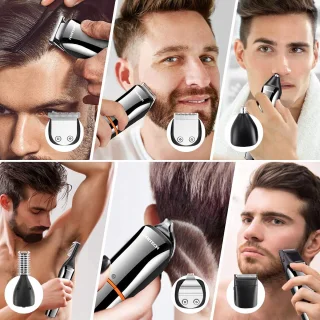 6-in-1 multifunctionele tondeuse - Haartrimmer - Trimmer van volledig formaat - LED-display - IPX6 waterdicht - Batterijniveau-indicator - Inclusief meerdere koppen