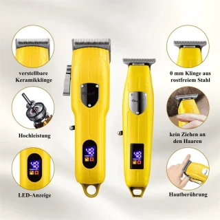 Tondeuse Mannen - Haartrimmer - Tondeuse Mannen Hoofdhaar - Trimmer voor Hoofd & Baard - Haar tondeuse - Trimmer - met 9 opzetkammen - geluidsarm - Geel
