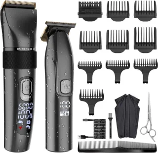Tondeuse en T-Bladtrimmer - 2-in-1 - Baardtrimmer Mannen - Incl. 9 Opzetstukken - Precisietrimmer - Scheerapparaat - 1.5 Uur Laden, 150 minuten Gebruiksduur - Verstelbaar per 0.5mm - Trimmer - Kapperstools - Haartrimmer - Vaderdag Cadeau voor Papa
