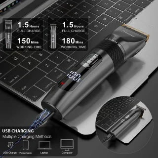 Tondeuse en T-Bladtrimmer - 2-in-1 - Baardtrimmer Mannen - Incl. 9 Opzetstukken - Precisietrimmer - Scheerapparaat - 1.5 Uur Laden, 150 minuten Gebruiksduur - Verstelbaar per 0.5mm - Trimmer - Kapperstools - Haartrimmer - Vaderdag Cadeau voor Papa