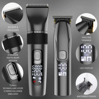 Tondeuse en T-Bladtrimmer - 2-in-1 - Baardtrimmer Mannen - Incl. 9 Opzetstukken - Precisietrimmer - Scheerapparaat - 1.5 Uur Laden, 150 minuten Gebruiksduur - Verstelbaar per 0.5mm - Trimmer - Kapperstools - Haartrimmer - Vaderdag Cadeau voor Papa
