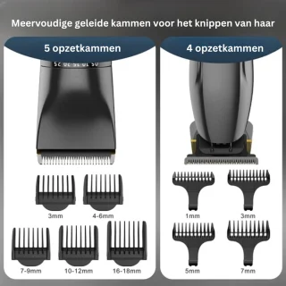Tondeuse en T-Bladtrimmer - 2-in-1 - Baardtrimmer Mannen - Incl. 9 Opzetstukken - Precisietrimmer - Scheerapparaat - 1.5 Uur Laden, 150 minuten Gebruiksduur - Verstelbaar per 0.5mm - Trimmer - Kapperstools - Haartrimmer - Vaderdag Cadeau voor Papa