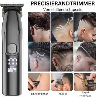 Tondeuse en T-Bladtrimmer - 2-in-1 - Baardtrimmer Mannen - Incl. 9 Opzetstukken - Precisietrimmer - Scheerapparaat - 1.5 Uur Laden, 150 minuten Gebruiksduur - Verstelbaar per 0.5mm - Trimmer - Kapperstools - Haartrimmer - Vaderdag Cadeau voor Papa