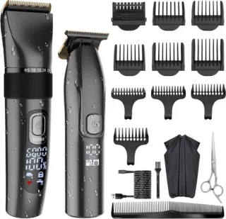 Tondeuse en T-Bladtrimmer - 2-in-1 - Baardtrimmer Mannen - Incl. 9 Opzetstukken - Precisietrimmer - Scheerapparaat - 1.5 Uur Laden, 150 minuten Gebruiksduur - Verstelbaar per 0.5mm - Trimmer - Kapperstools - Haartrimmer - Vaderdag Cadeau voor Papa