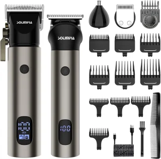 Hatteker Professionele 3-in-1 Tondeuse Set voor Mannen – Draadloze – Haartrimmer, T-Blade Trimmer en Neustrimmer – Complete Grooming Set – Grijze