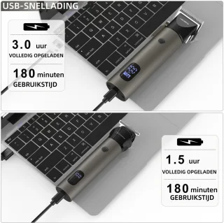 Hatteker Professionele 3-in-1 Tondeuse Set voor Mannen – Draadloze – Haartrimmer, T-Blade Trimmer en Neustrimmer – Complete Grooming Set – Grijze