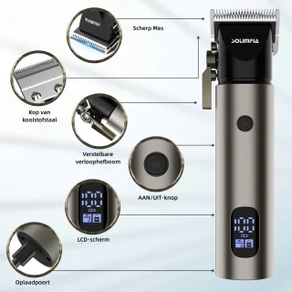 Hatteker Professionele 3-in-1 Tondeuse Set voor Mannen – Draadloze – Haartrimmer, T-Blade Trimmer en Neustrimmer – Complete Grooming Set – Grijze