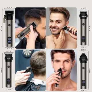 Hatteker Professionele 3-in-1 Tondeuse Set voor Mannen – Draadloze – Haartrimmer, T-Blade Trimmer en Neustrimmer – Complete Grooming Set – Grijze