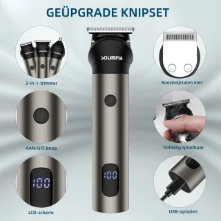 Hatteker Professionele 3-in-1 Tondeuse Set voor Mannen – Draadloze – Haartrimmer, T-Blade Trimmer en Neustrimmer – Complete Grooming Set – Grijze