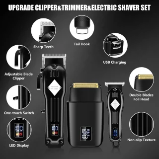 Tondeuse mannen-Baardtrimmers-Professionele Draadloze Tondeuse-Kappersmantel-Baardverzorgings set-voor Thuis, Kapper-Zwart