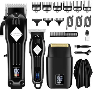 Tondeuse mannen-Baardtrimmers-Professionele Draadloze Tondeuse-Kappersmantel-Baardverzorgings set-voor Thuis, Kapper-Zwart