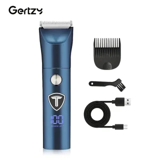 Gertzy Tondeuse - Digitale Clipper - 3 Ingebouwde modi's/standen - Verchroomd Metaal Behuizing - Usb Oplaadbare Trimmer voor Gezichtshaar, Hoofdhaar en Lichaamshaar - Batterij Indicator - Perfecte Lichaamshaar Verzorging - Kleur: Blauw