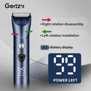 Gertzy Tondeuse - Digitale Clipper - 3 Ingebouwde modi's/standen - Verchroomd Metaal Behuizing - Usb Oplaadbare Trimmer voor Gezichtshaar, Hoofdhaar en Lichaamshaar - Batterij Indicator - Perfecte Lichaamshaar Verzorging - Kleur: Blauw