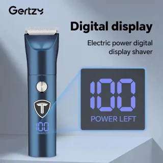 Gertzy Tondeuse - Digitale Clipper - 3 Ingebouwde modi's/standen - Verchroomd Metaal Behuizing - Usb Oplaadbare Trimmer voor Gezichtshaar, Hoofdhaar en Lichaamshaar - Batterij Indicator - Perfecte Lichaamshaar Verzorging - Kleur: Blauw