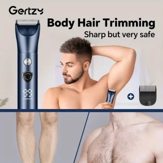 Gertzy Tondeuse - Digitale Clipper - 3 Ingebouwde modi's/standen - Verchroomd Metaal Behuizing - Usb Oplaadbare Trimmer voor Gezichtshaar, Hoofdhaar en Lichaamshaar - Batterij Indicator - Perfecte Lichaamshaar Verzorging - Kleur: Blauw