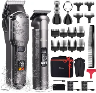 Hatteker Professionele Tondeuse en Trimmer Set voor Heren - Grijs