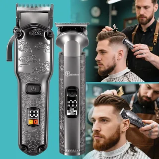 Hatteker Professionele Tondeuse en Trimmer Set voor Heren - Grijs