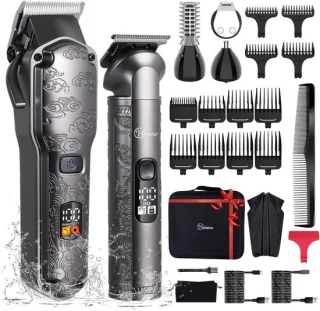 Hatteker Professionele Tondeuse en Trimmer Set voor Heren - Grijs