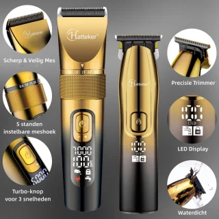 Hatteker Professionele Tondeuse Set - Haar- en Baardtrimmer, Goud