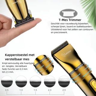 Hatteker Professionele Tondeuse Set - Haar- en Baardtrimmer, Goud